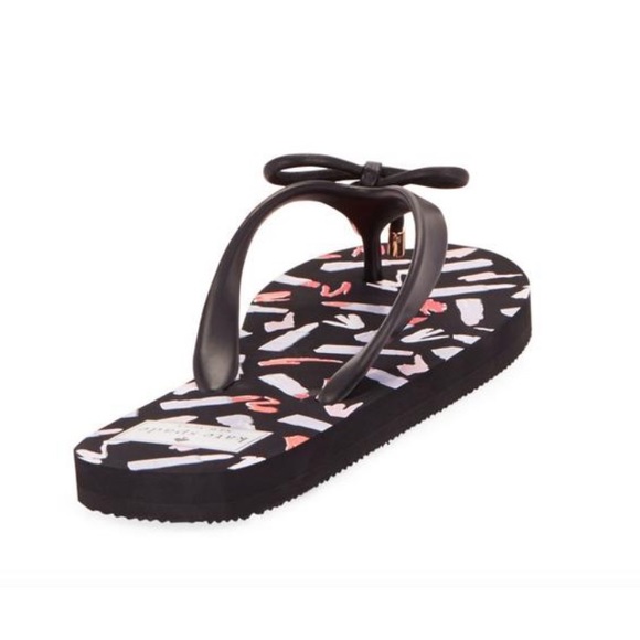 Kate Spade Black Multi Nova Lipstick Print Flip Flop Thong Sandals - Picture 2 of 15